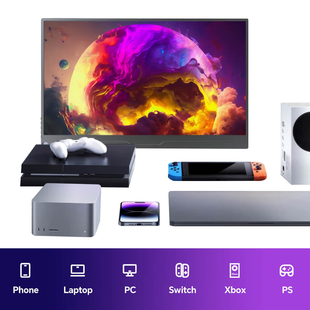 Portable Monitor 13.3inch FHD 1080P USB-C HDMI IPS Display with Built-in Speakers