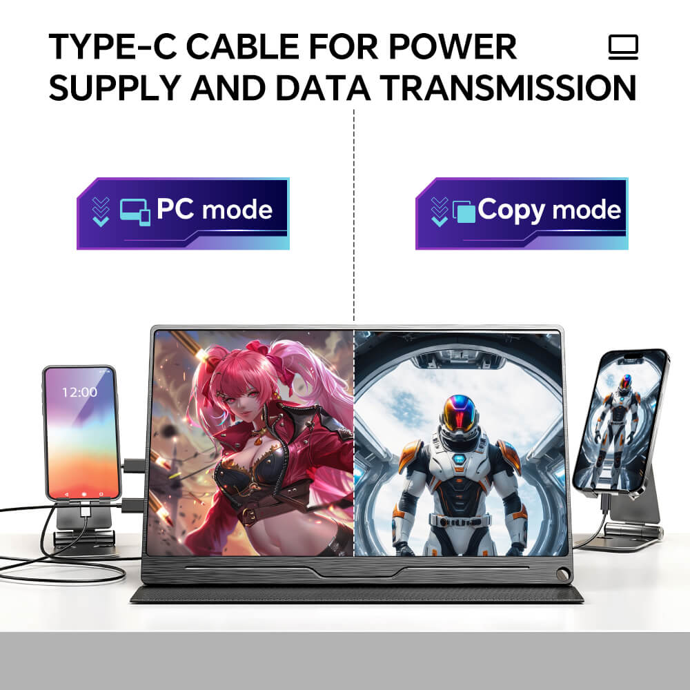 Portable Monitor 15.6inch 1080P USB-C HDMI Display with 3-5ms Response Time and Cover